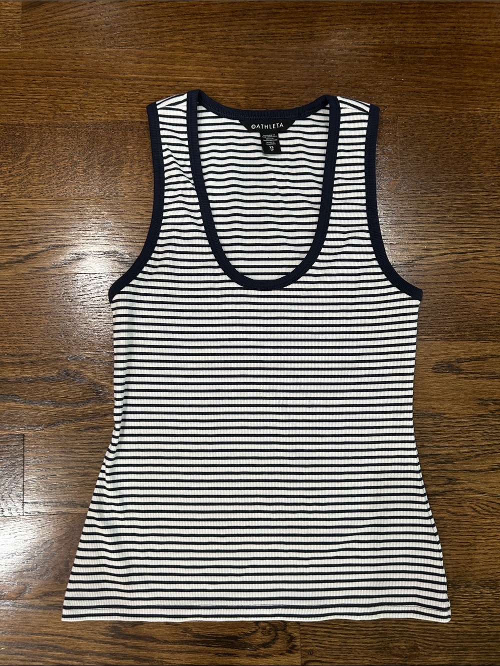 Athleta Navy and White Striped Scoop Neck Tank